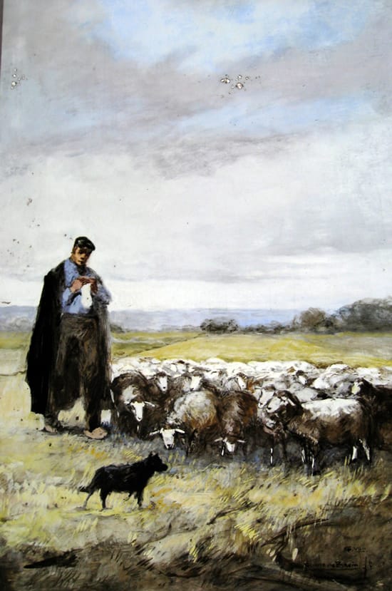 PBD, tegelplaat, breiende schaapsherder, unicum Corns de Bruin,1909, 60 x 40 cm (coll. Bert-Jan Baas)