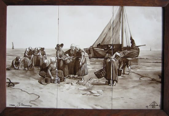 PBD, tegeltablea, sepiakleurig, naar B. L. Blommers, ‘Terugkeer van de vissers’ (coll. Bert-Jan Baas)