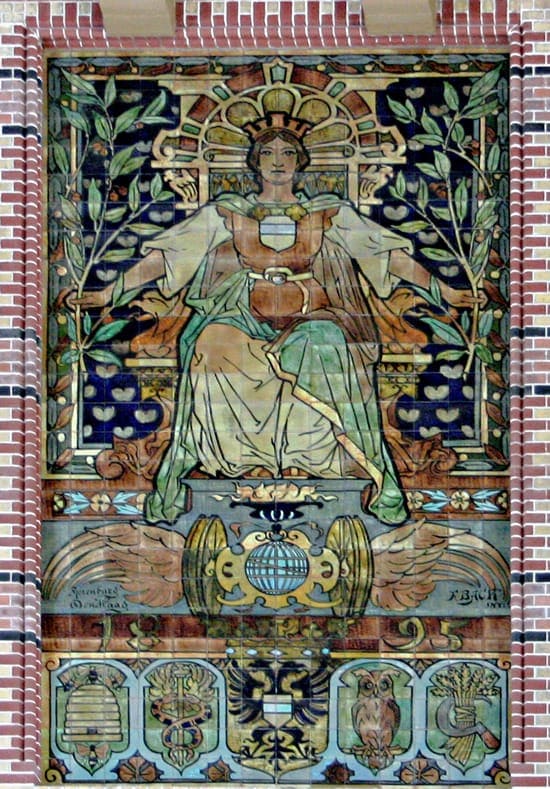 Rozenburg, tegeltableau Stationshal Groningen, 1895, ontwerp Franc. H. Bachg (midden-tableau westelijke wand)