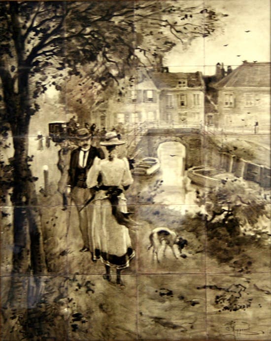 Rozenburg, tegeltableau, sepiakleurig, ontwerp en uitvoering Cornelis Koppenol, (coll. Meentwijck)