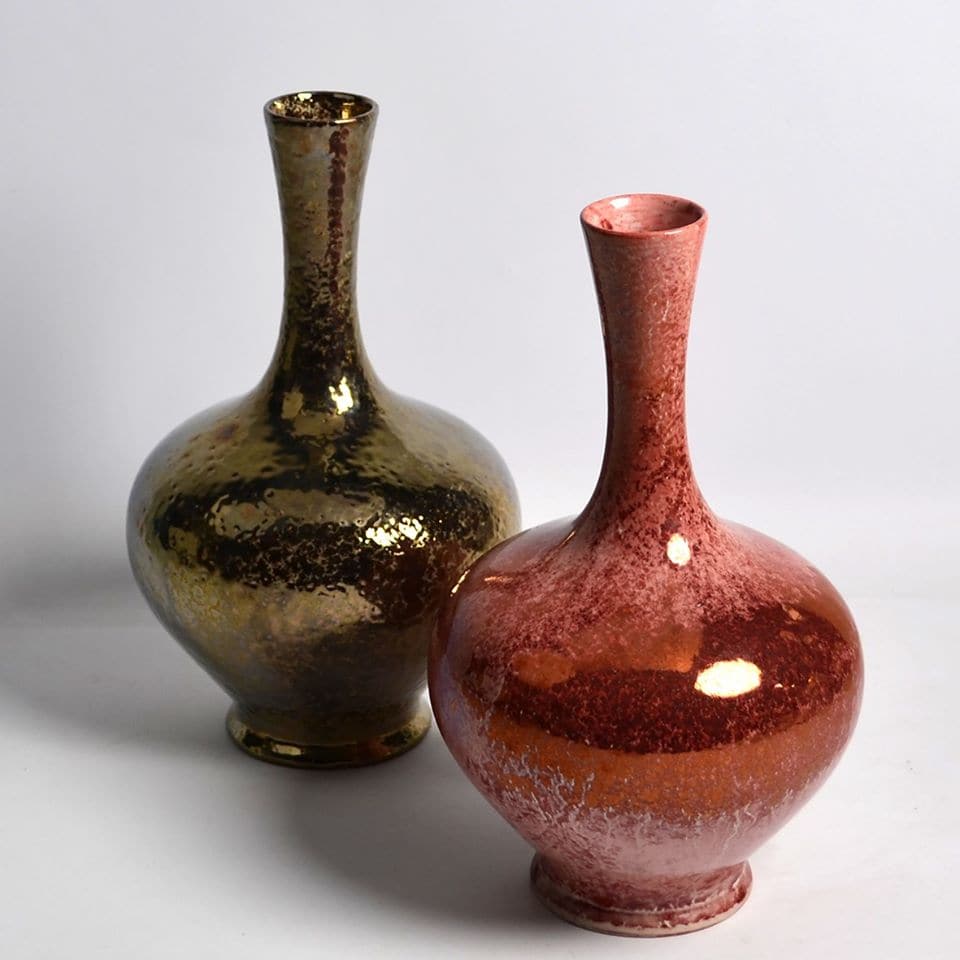 Goedewaagen, kunstglazuur-decors in reductiebrand van Bert-Jan Baas, juli 2019